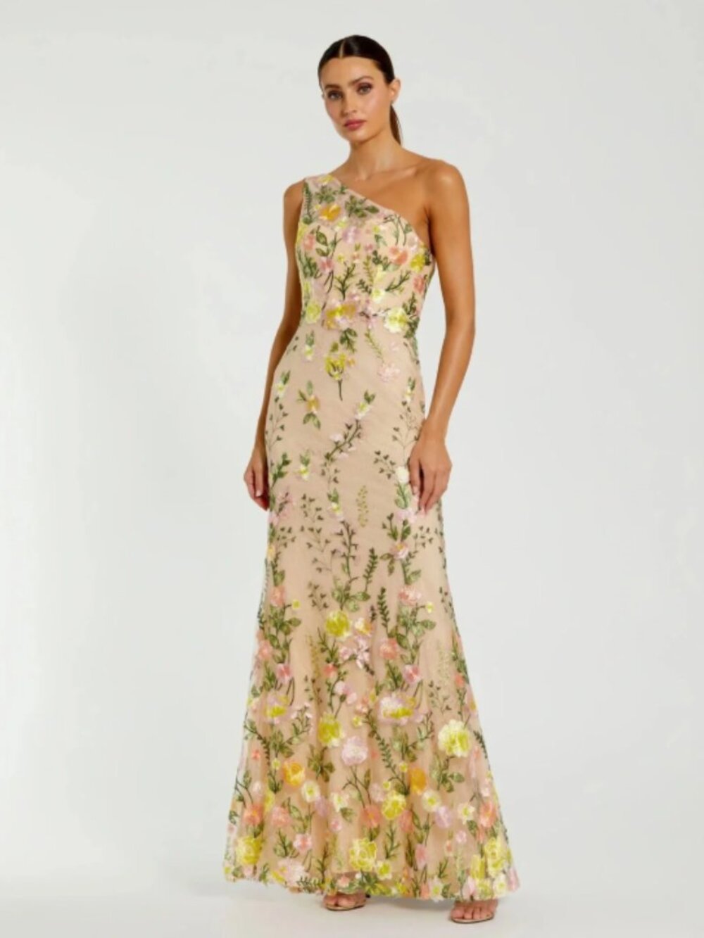 Mac Duggal Petite One Shoulder Lace Embroidered Gown